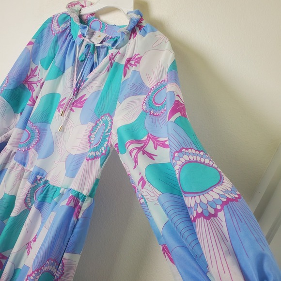 J Marie Mia Rae Long Sleeve Maxi Dress Floral Print Blue Teal Pink   S - Picture 9 of 16